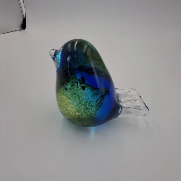 VTG Cobalt Blue Green Art Glass Bird Paperweight Figurine Hand Blown Solid 3" - Picture 5 of 12